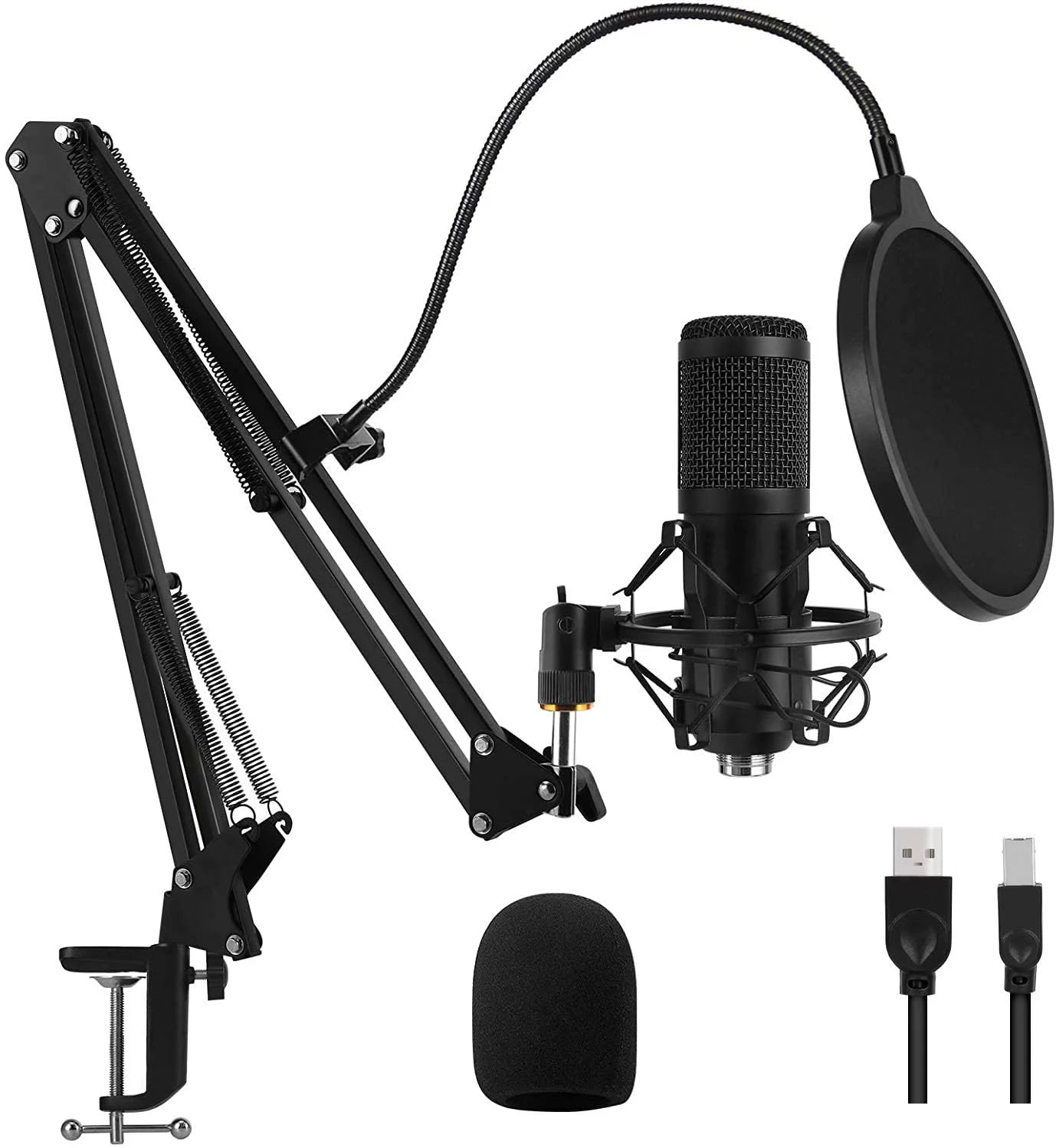 USB Gaming Microphone Streaming Podcast PC Microphone Condenser Mic Kit with Flexible Arm