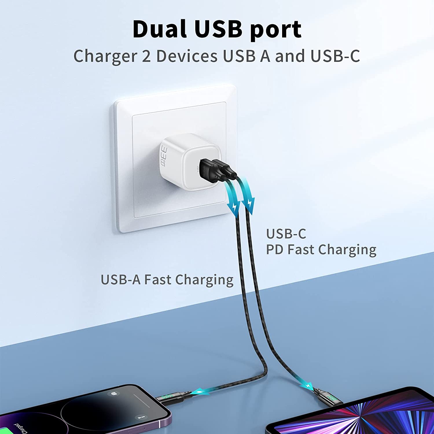 Mcdodo USB C Charger,33W USB C Wall Fast Charger Block Mini Size Dual Port