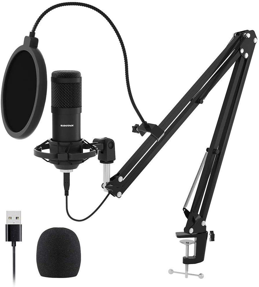 USB Gaming Microphone Streaming Podcast PC Microphone Condenser Mic Kit with Flexible Arm