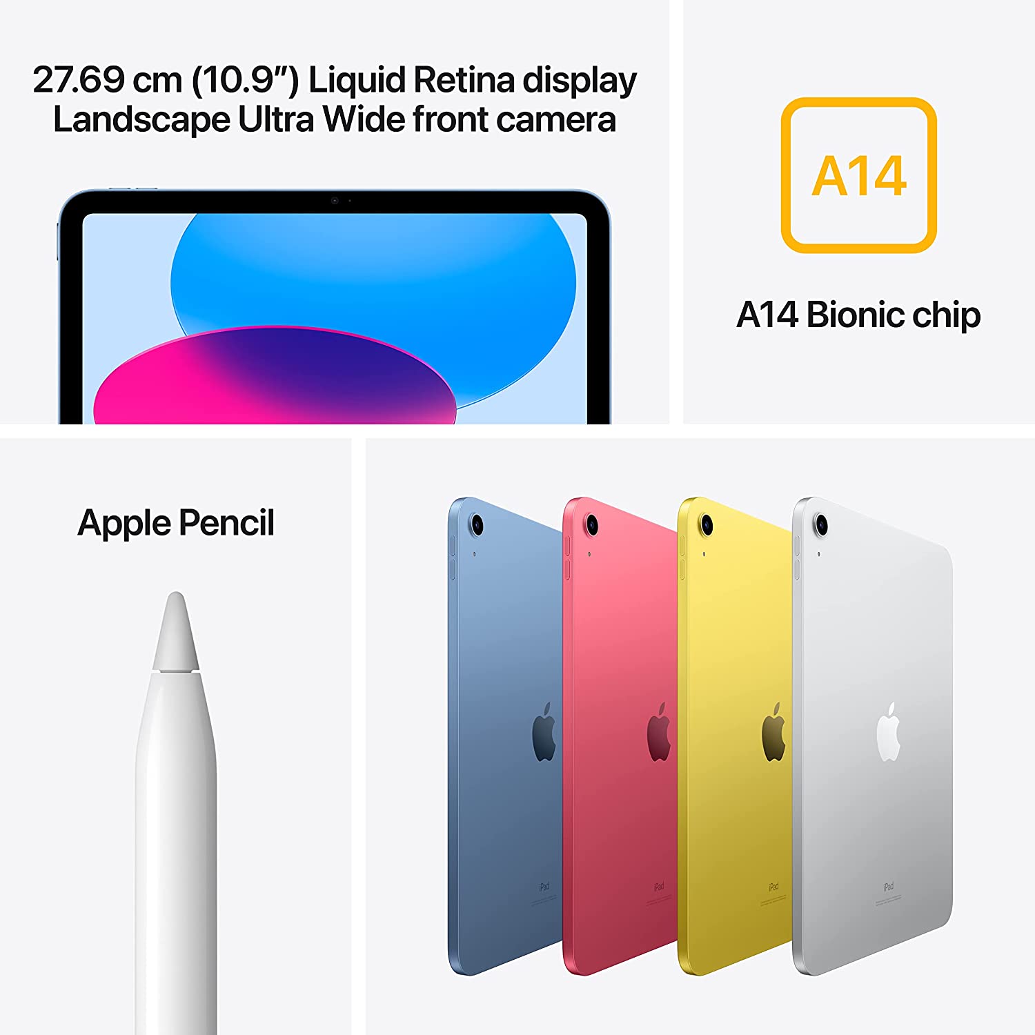 Apple iPad 10th Gen, Wi-Fi, 10.9 inch, 64GB, Silver