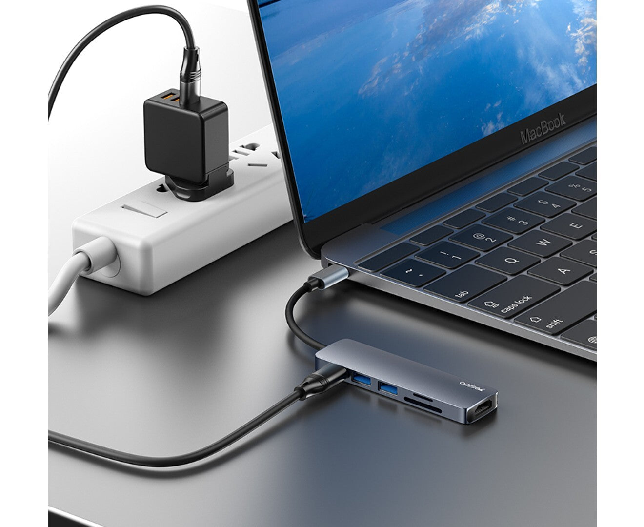 Yesido HB11 6-in-1 Aluminium Alloy USB-C Multiport Hub Adapter with 4K HDMI & Card Reader - JoCell جوسيل