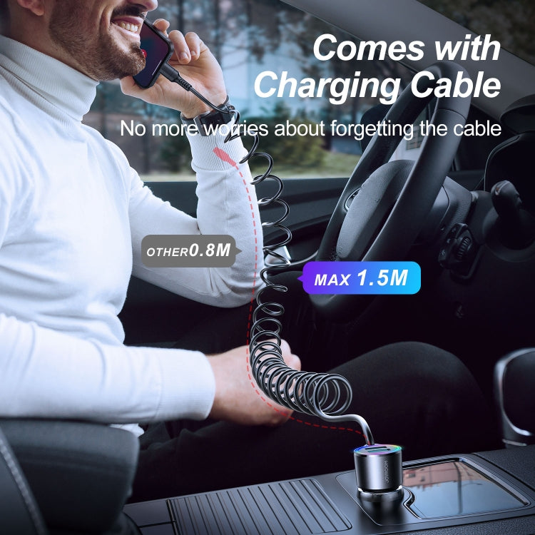 JOYROOM JR-CL25 3.4A 3-in-1 Car Charger with Coiled 8 Pin Cable