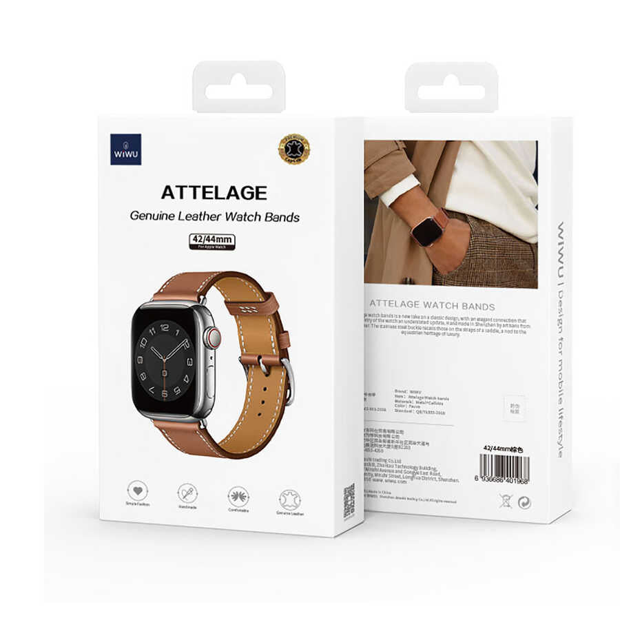 Wiwu Attleage Watchband Genuine Leather Band 42/44/45/49 - Brown