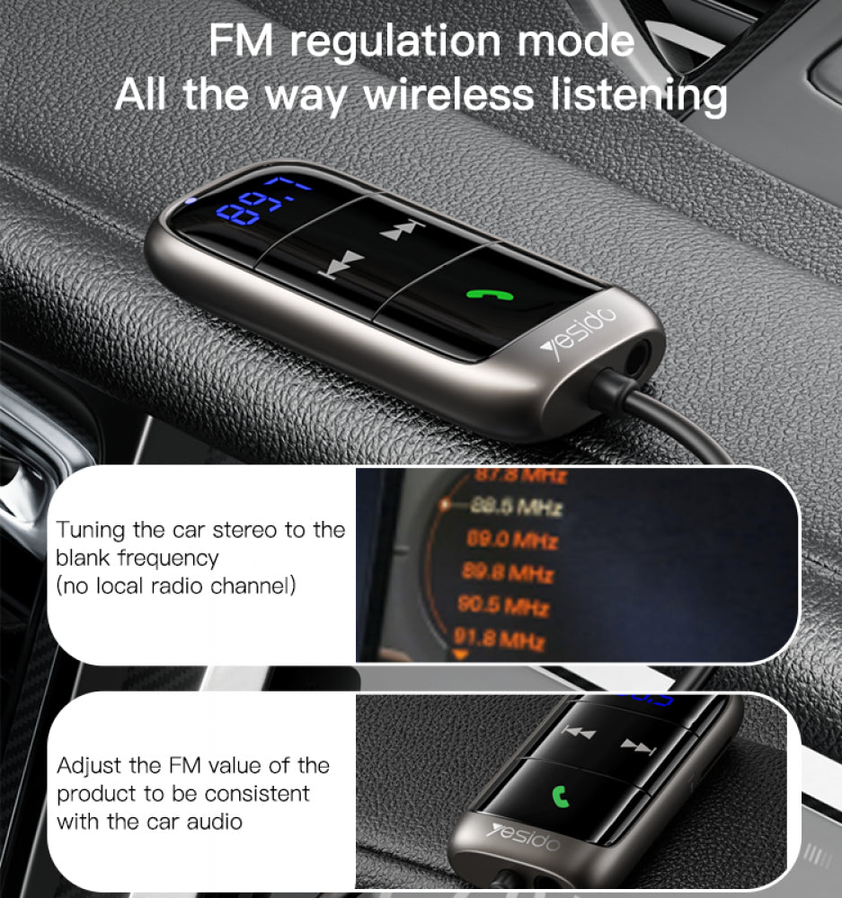 Yesido YAU32 FM Receiver Wireless & AUX Car FM Audio Adapter