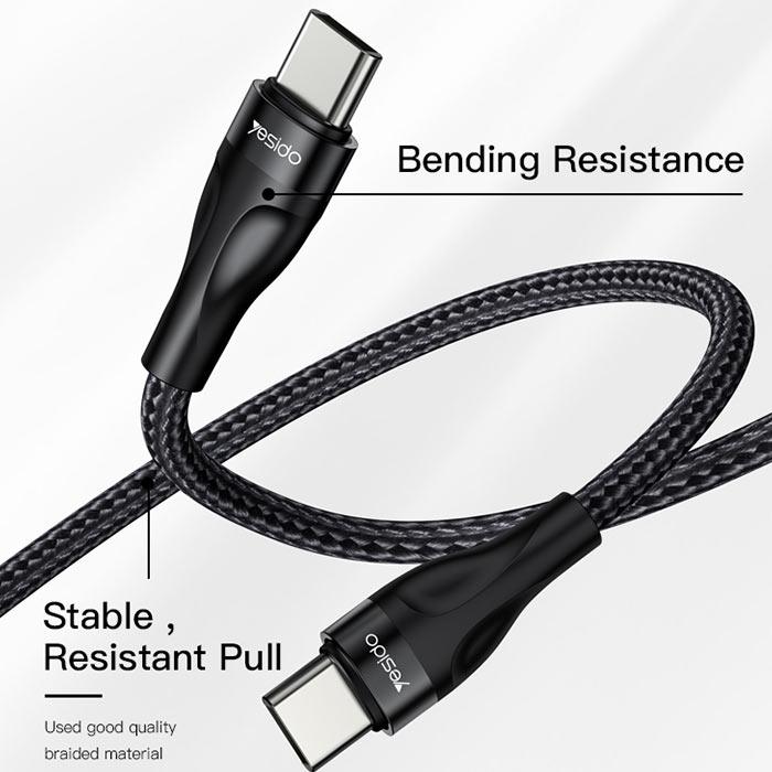 YESIDO CA83 45W Max Fast Charging Type C to Type C Cable - Black YESIDO CA83 45W Max Fast Charging Type C to Type C Cable - Black